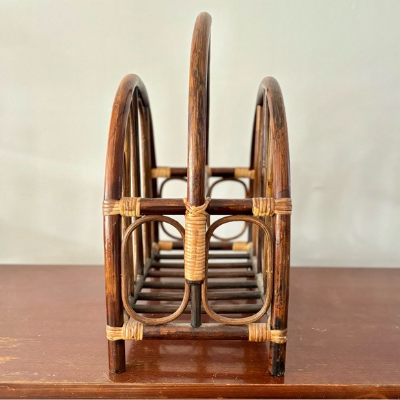 Vintage Bamboo Rattan magazine record album rack, 70s vintage decor - Picture 2 of 4